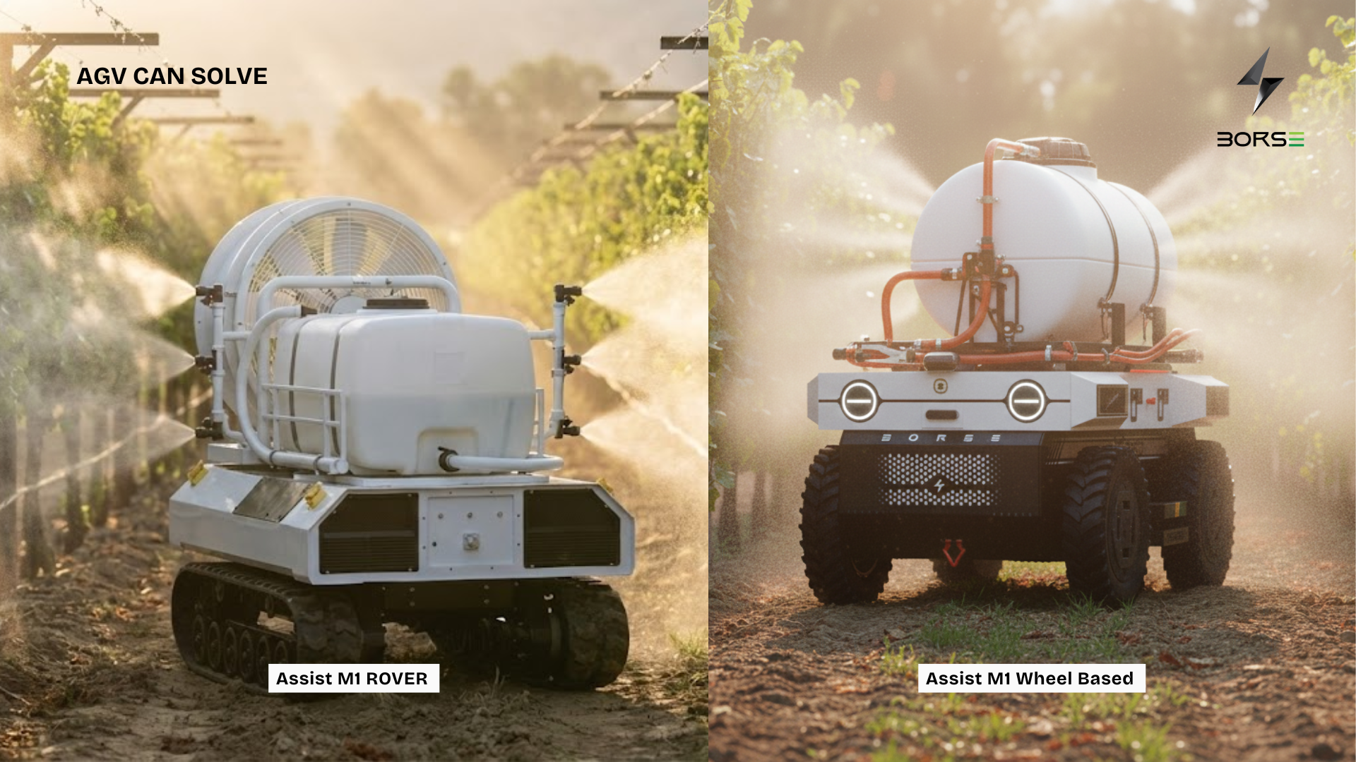 ASSIST M1 tracked rover and ASSIST M1 wheel-based horticulture spraying models